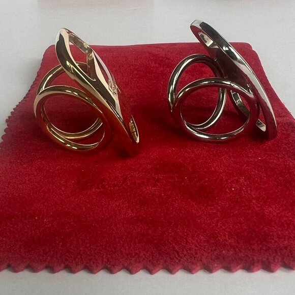 Salvatore Ferragamo 2-Piece Vara Scarf Rings Gold & Silver NWOT - Picture 5 of 7